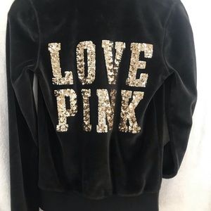 Pink Victoria’s Secret Black Velour bling zip up